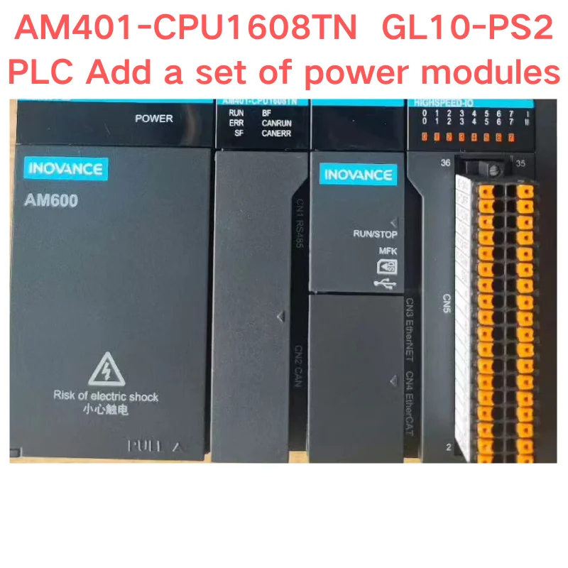 Second  hand Inovance AM401-CPU1608TN  GL10-PS2 PLC Add a set of power modules test OK