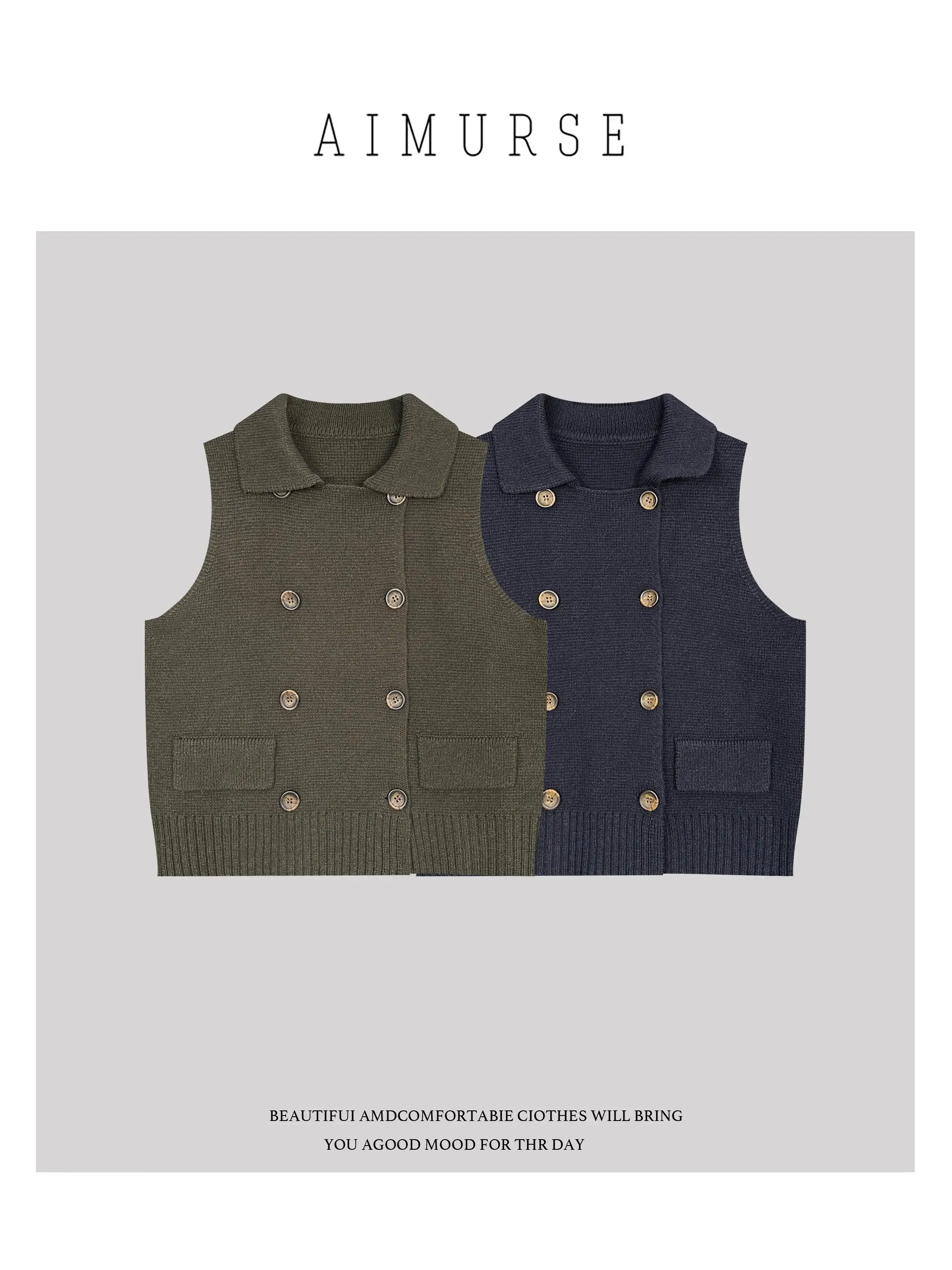 

AIMURSE шерстяной вязаный жилет, осенний свитер, круглый Ne, женская удобная дышащая внутренняя одежда, повседневная одежда