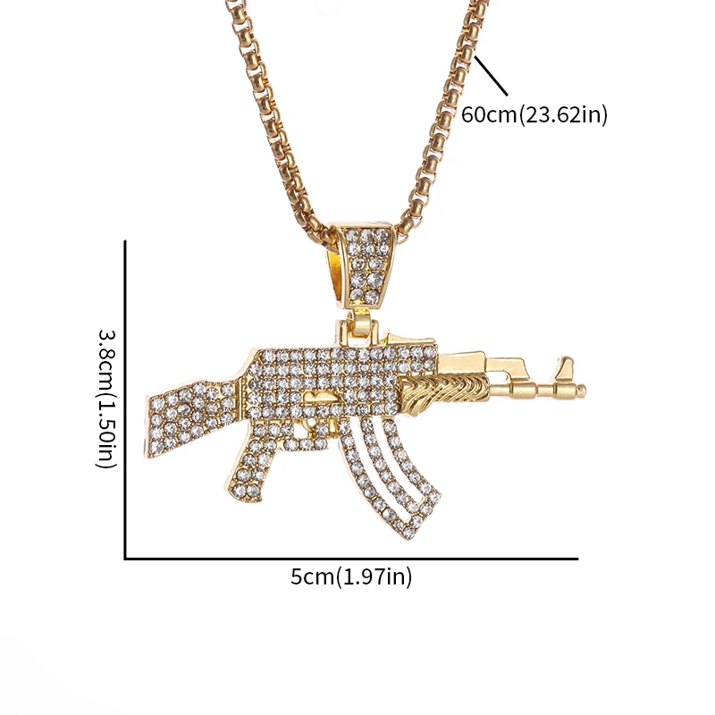 Exquisite Ice Out Full Zircon Ak47 Assault Rifle Pendant Necklace for Men Women Personalized Hip Hop Rock Party Jewelry Gift