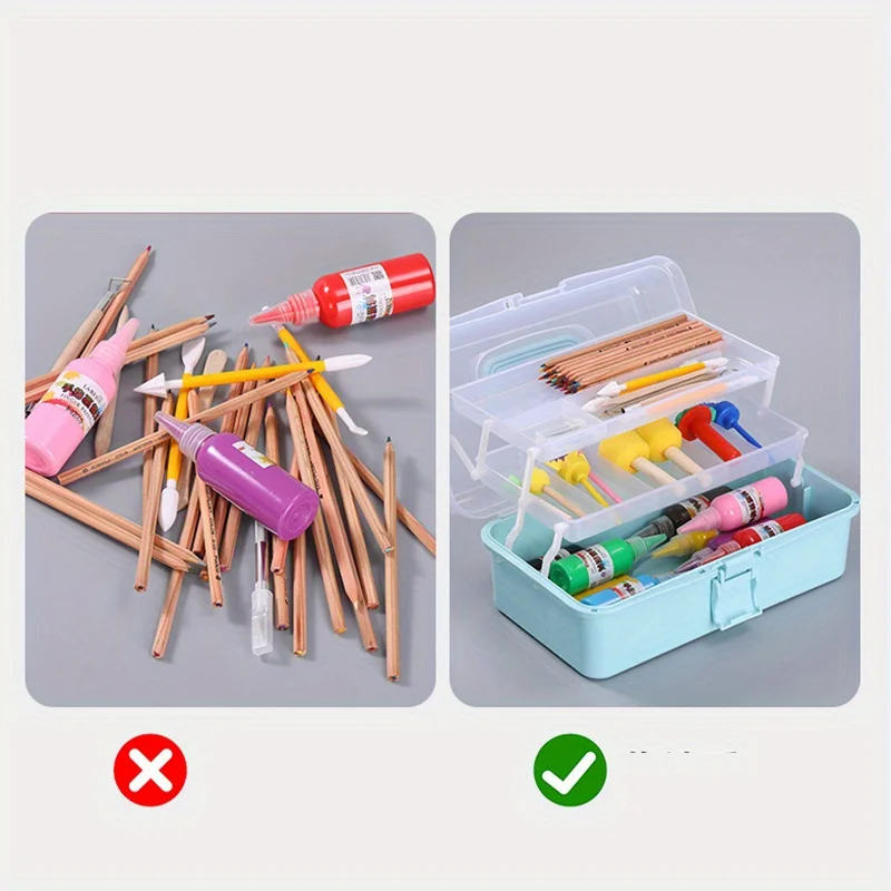 3-lagige Kunststoff-Trenn-Aufbewahrungsbox, Bastel-Organizer und Aufbewahrung mit verstellbaren Abstandshaltern, tragbarer Kunstbedarf-Organizer mit Griff – Detail 2