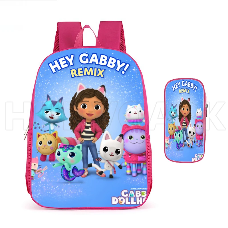 Mochila Pink Lovely Gabby\'s Doll House, pequena bolsa de escola princesa para crianças, sacos de livros para meninas, 12 \