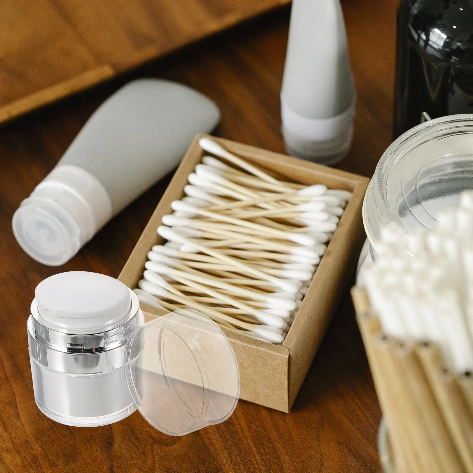 

2pcs Airless Pump Jar Dispenser Containers Lotion Bottle Leak Proof Travel Skincare Container Refillable