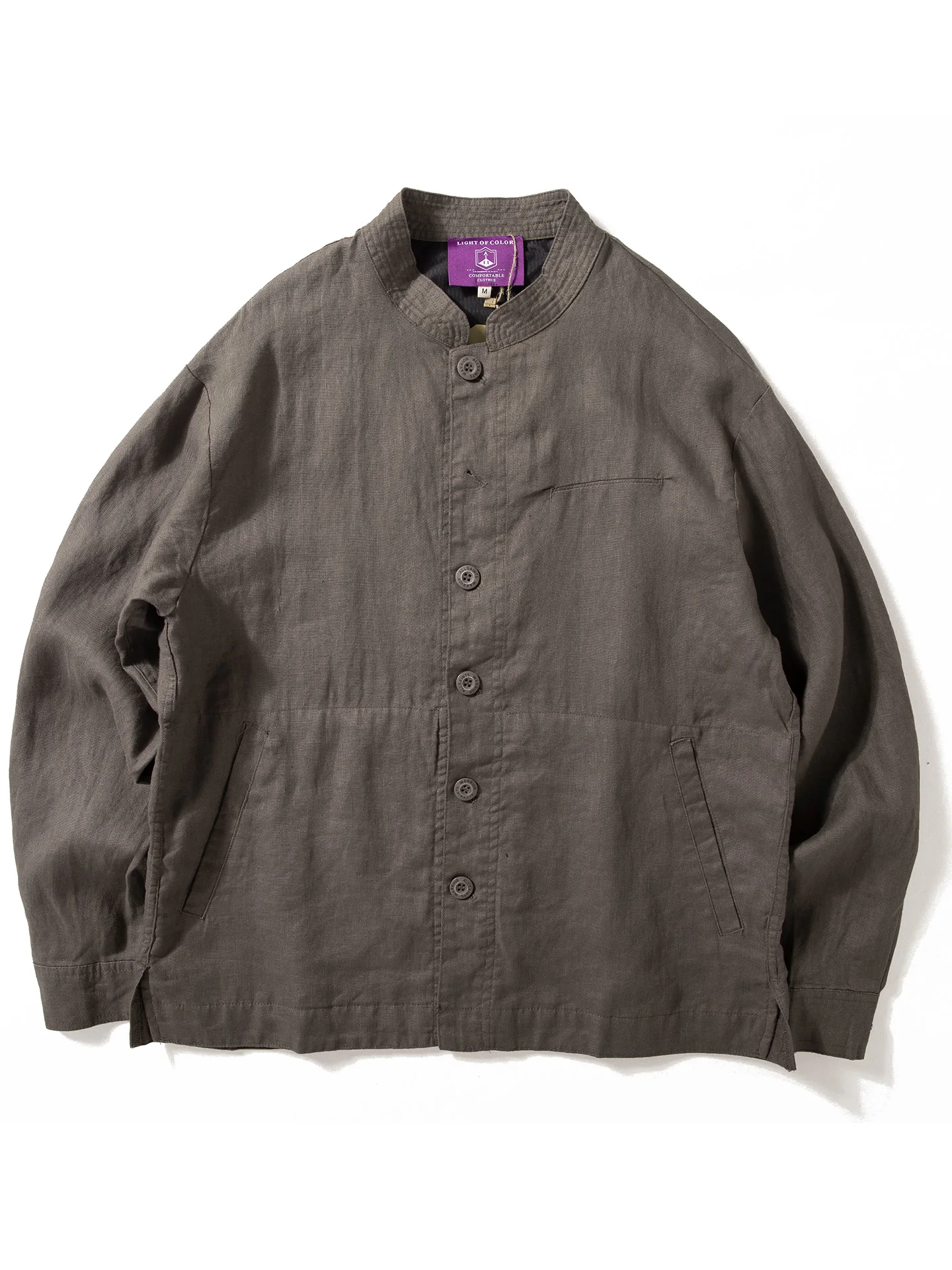 

Retro Japanese Sle Men's Early Autumn Jaet Thin Linen Material Small Stand Collar Open Cardigan Outerwear Trendy Loose Fit