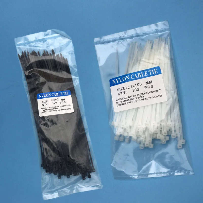 100Pcs width 2mm 3mm 2*100mm 3*200mm White Black Self-locking Plastic Nylon Cable Ties Wire Zip Tie