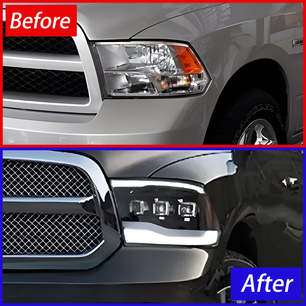 For Dodge RAM 2009-2018 LED Auto Upgrade Startup Animation Headlights Assembly Projector Lens Car Tool Accessories Plug and Play