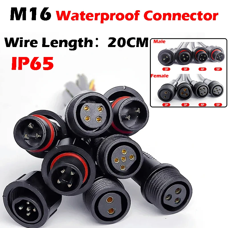 

5/20Pcs M16 Waterproof 2 3 4 5Pin IP65 Cable Wire Plug for LED Strips Male and Female Jack 20cm Length Connector Small Size Head