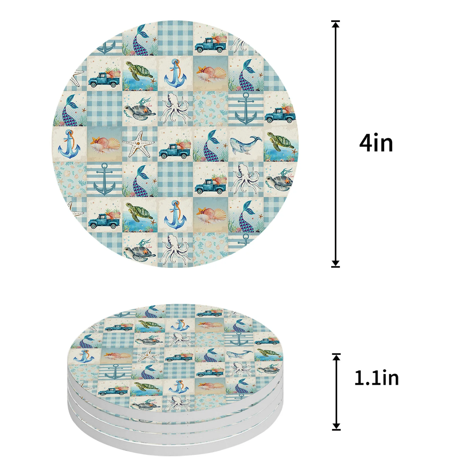 Sea Turtle Sea Star Lattice Ceramic Coaster Set Kitchen Table Round Placemat Luxury Decor Coffee Tea Cup Coasters