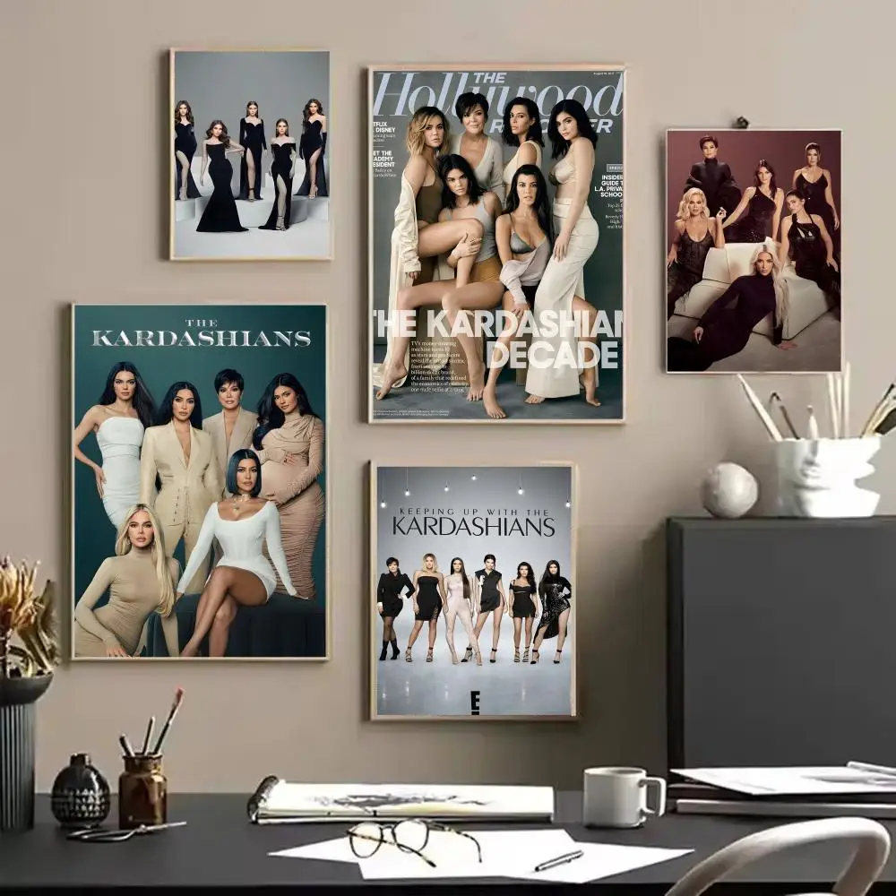 Stars Kim K-Kardashian Family Poster Stickers HD Painting Self-Adhesive Art for Bedroom Room Home Decor Modern Wall Decals Gift