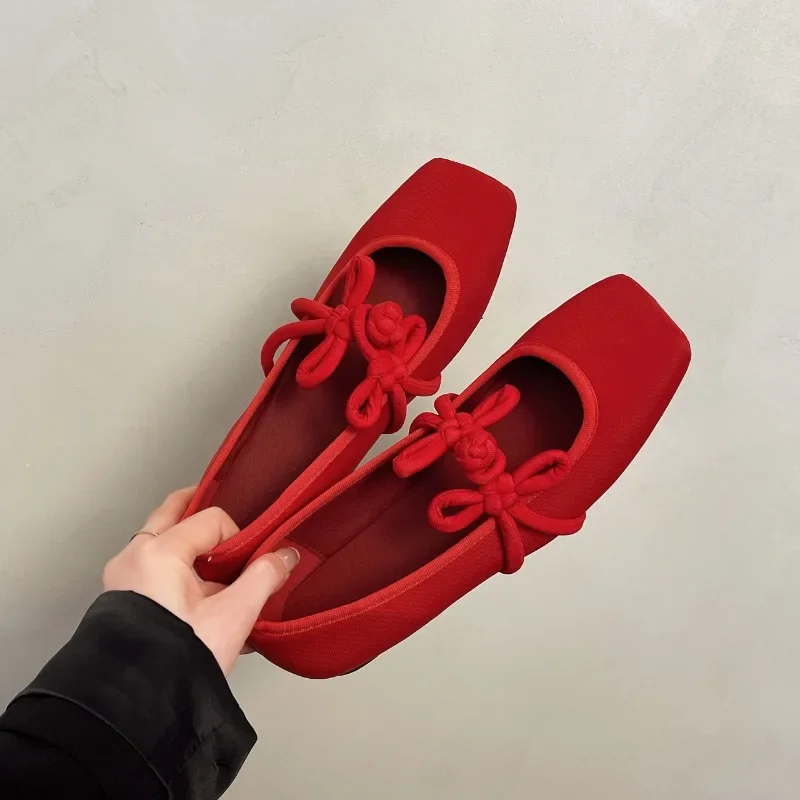Zapatos de mujer 2025, Zapatos planos sin cordones de estilo chino para mujer, zapatos planos para vestir al aire libre, Zapatos planos suaves cuadrados para mujer