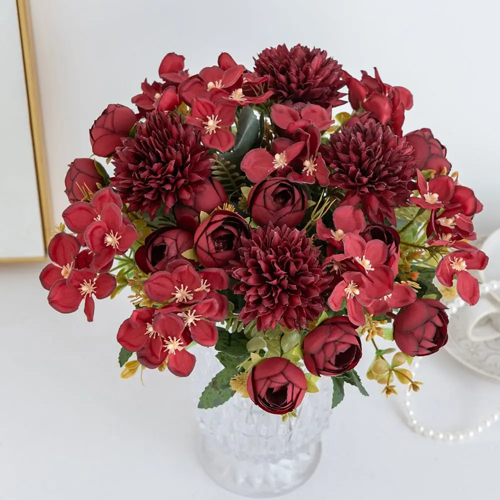 Künstliche Blumen, Teeknospen, Hortensien, Vase für Zuhause, Tisch, Garten, Kranz, Hochzeit, Brautstrauß, Festival, DIY-Geschenk, Requisiten, Dekoration – Detail 4
