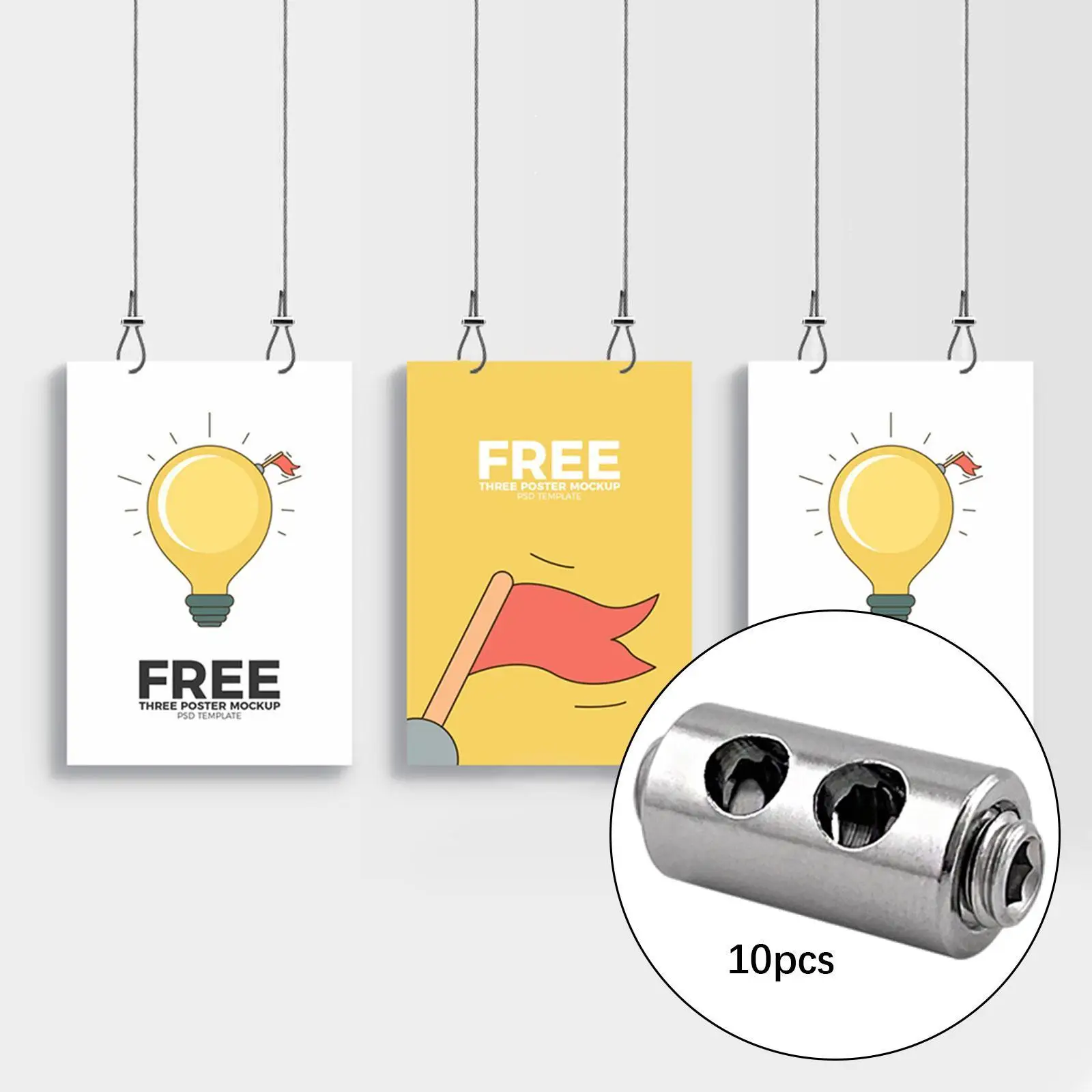 10x Sturdy for Fixing Brackets, Photos Accessories 3mm Wire Rope Clips Set