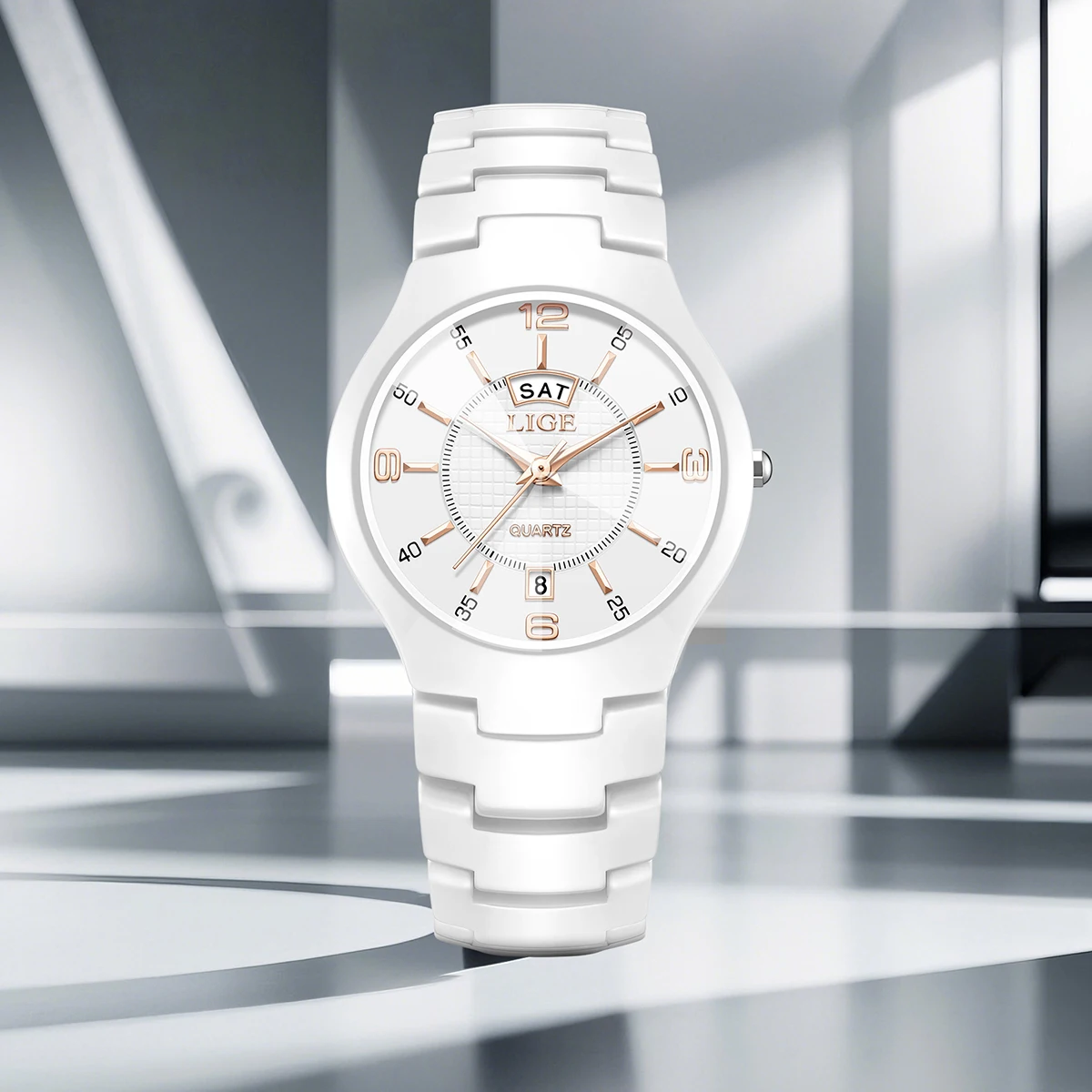 LIGE New Women's Watch Ceramic Fashion Elegant Ladies Watch Weekly Calendar Clock Watch for Women quartz wristwatch lady watch