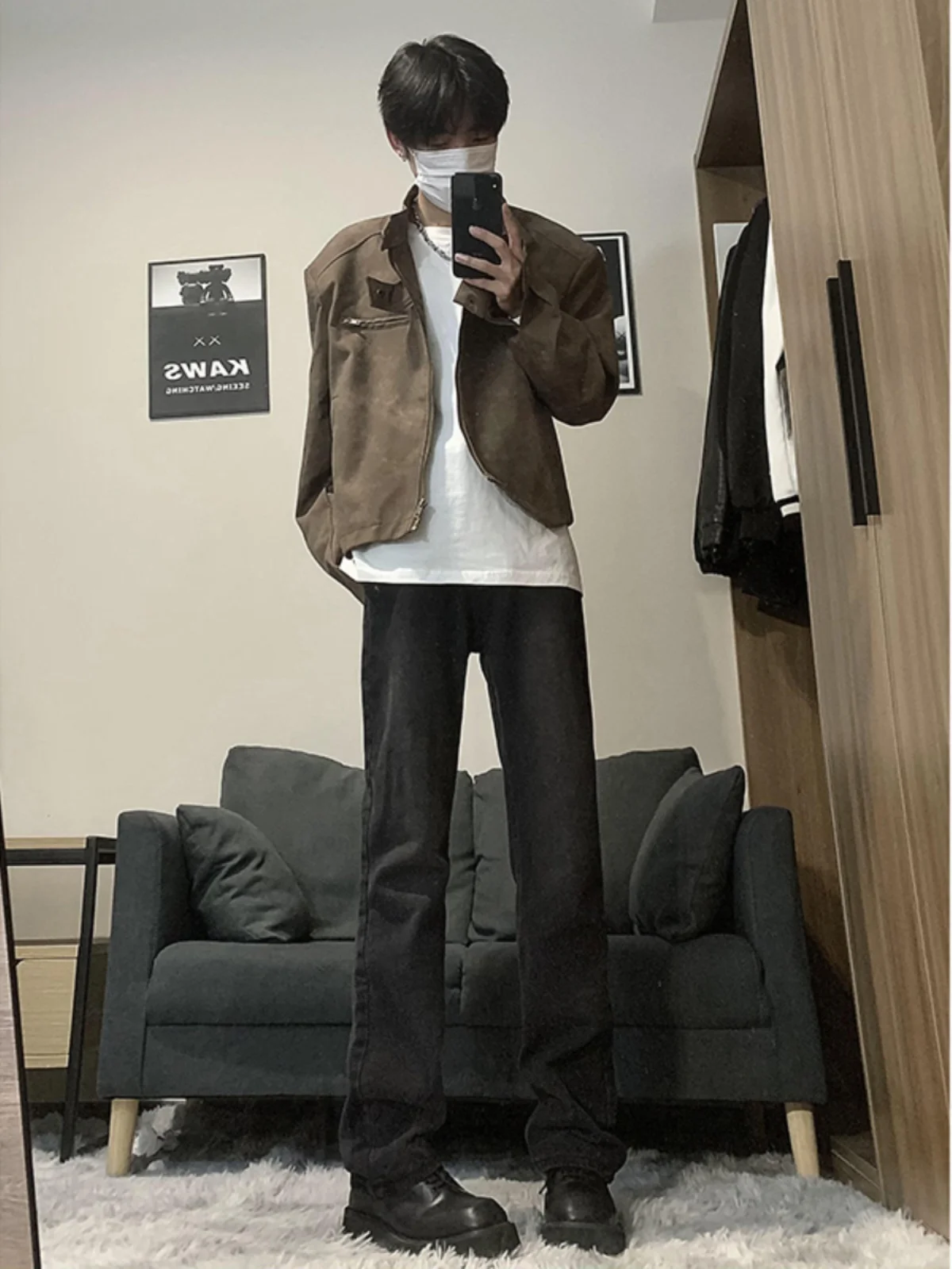 

Winter Slim Fit Men's Jeans Trendy Brand Ankle-Length Straight Leg Bootcut Casual Cotton Denim Mid-Low Waist Zipper Closure