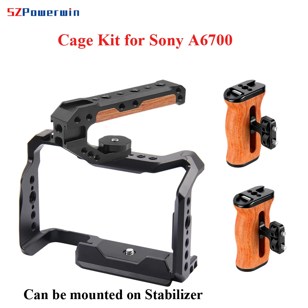 Powerwin for Sony A6700 Camera Cage Kit Stabilizer Rig Protective Extension Frame Gimbal Arri Locating Screw Wooden Handle