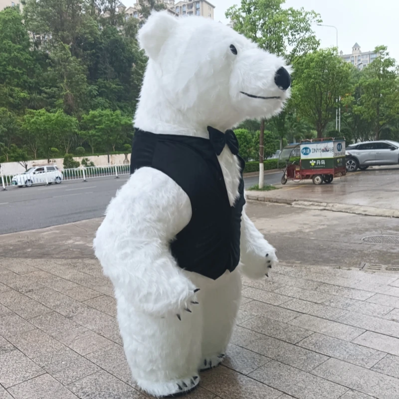 2025 Black Tie and Black Vest White Bear Inflatable Costume Birthday Party Role Play Funny Props Panda Polar Bear Mascot Set