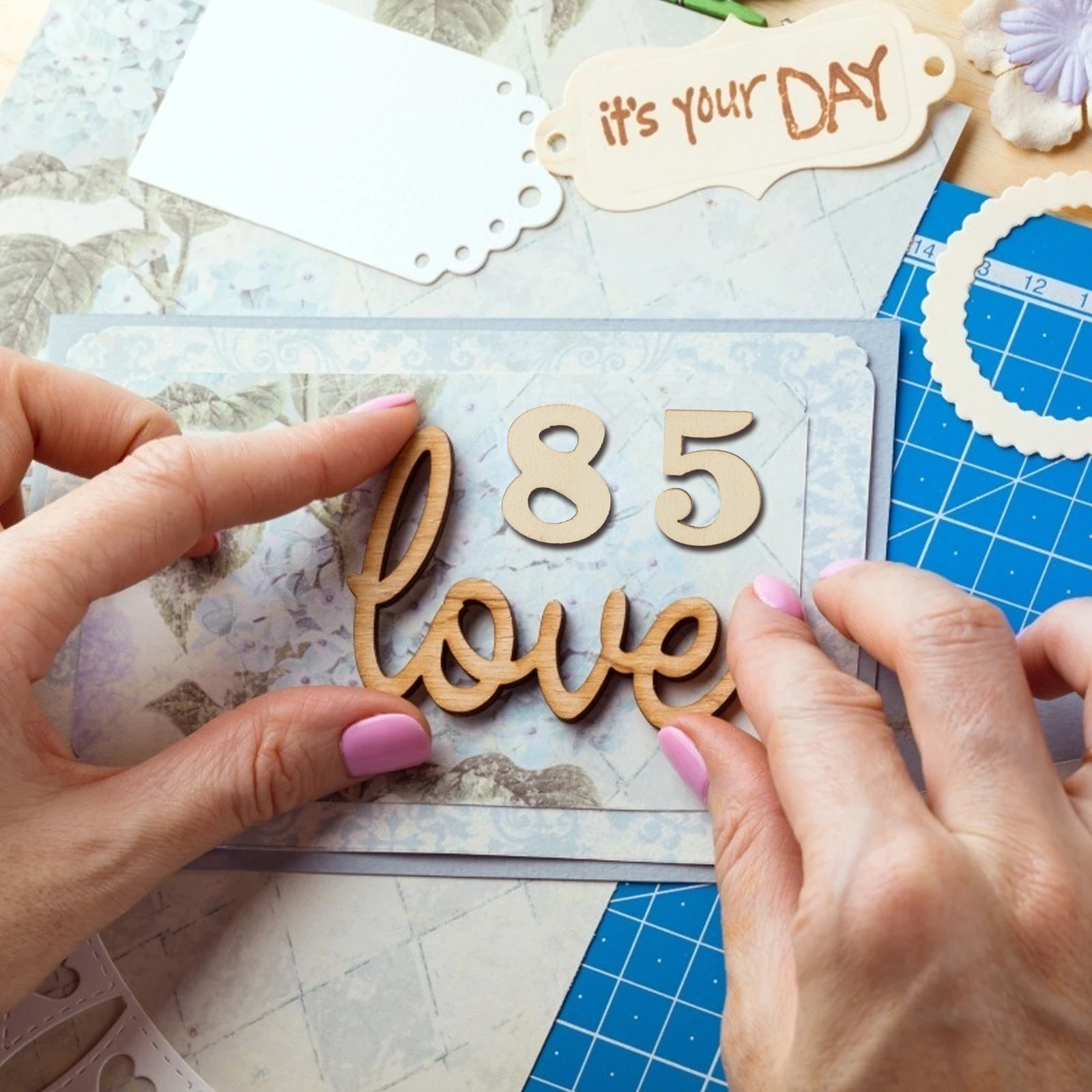 

100pcs Wooden Arabic Numbers Mixed Craft Kit for Clock DIY Decoration Wall School Office Supplies Durable Light Weight Reusable