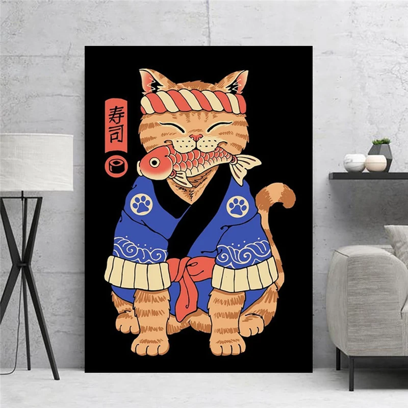 

Japanese Cartoon Cat Animal Posters and Prints Vintage Canvas Paintings Wall Art Pictures for Living Room Home Decoration