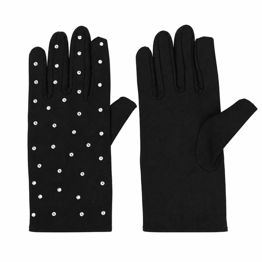 Washable Rhinestone Knitted Gloves Crystal Glitter Finish Fast Drying Wrist Gloves Keep Warm Five-fingered Gloves Winter Season