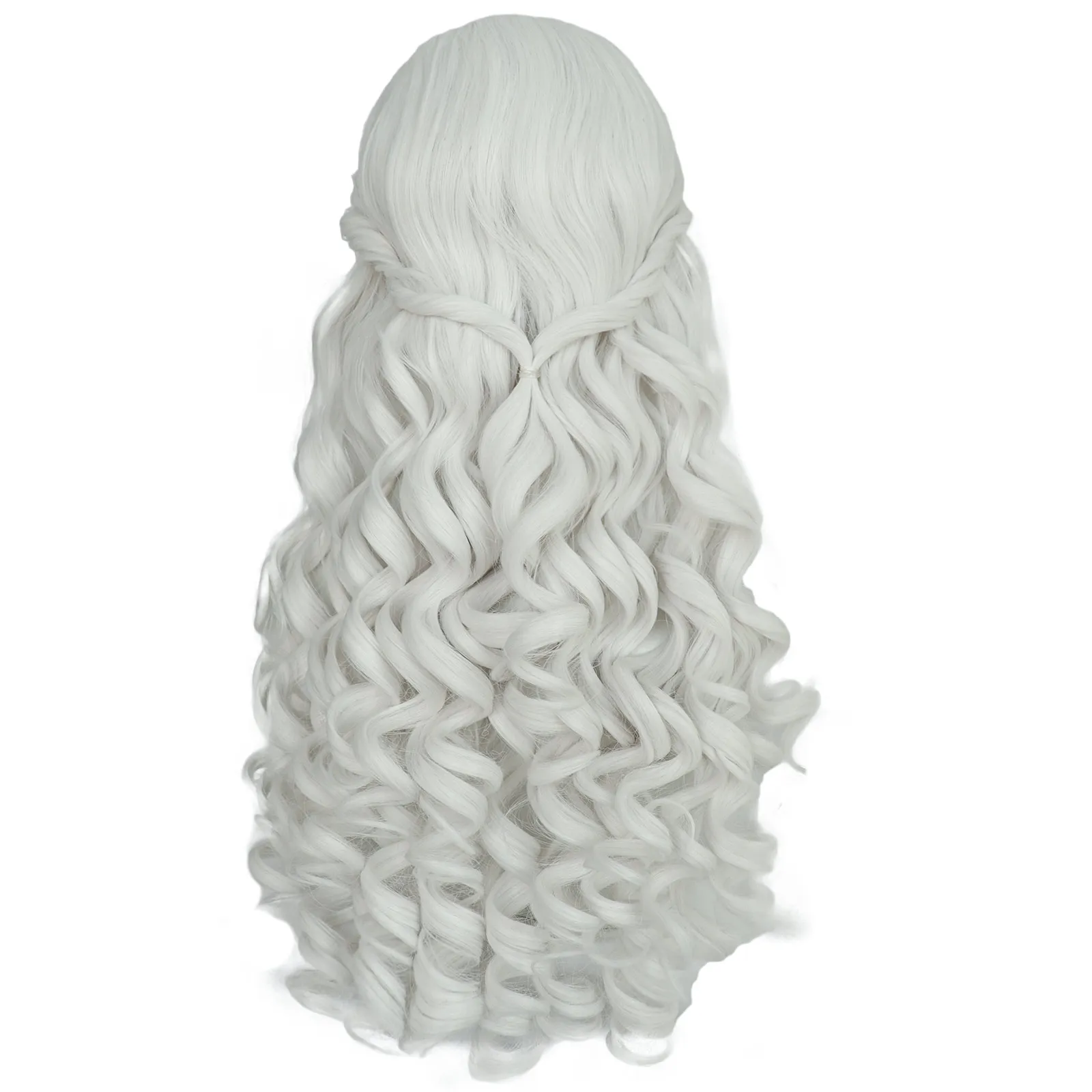 Synthetic Women Long Curly White Cosplay Wig Witch Queen Cosplay Party Wig for Halloween Christmas Party