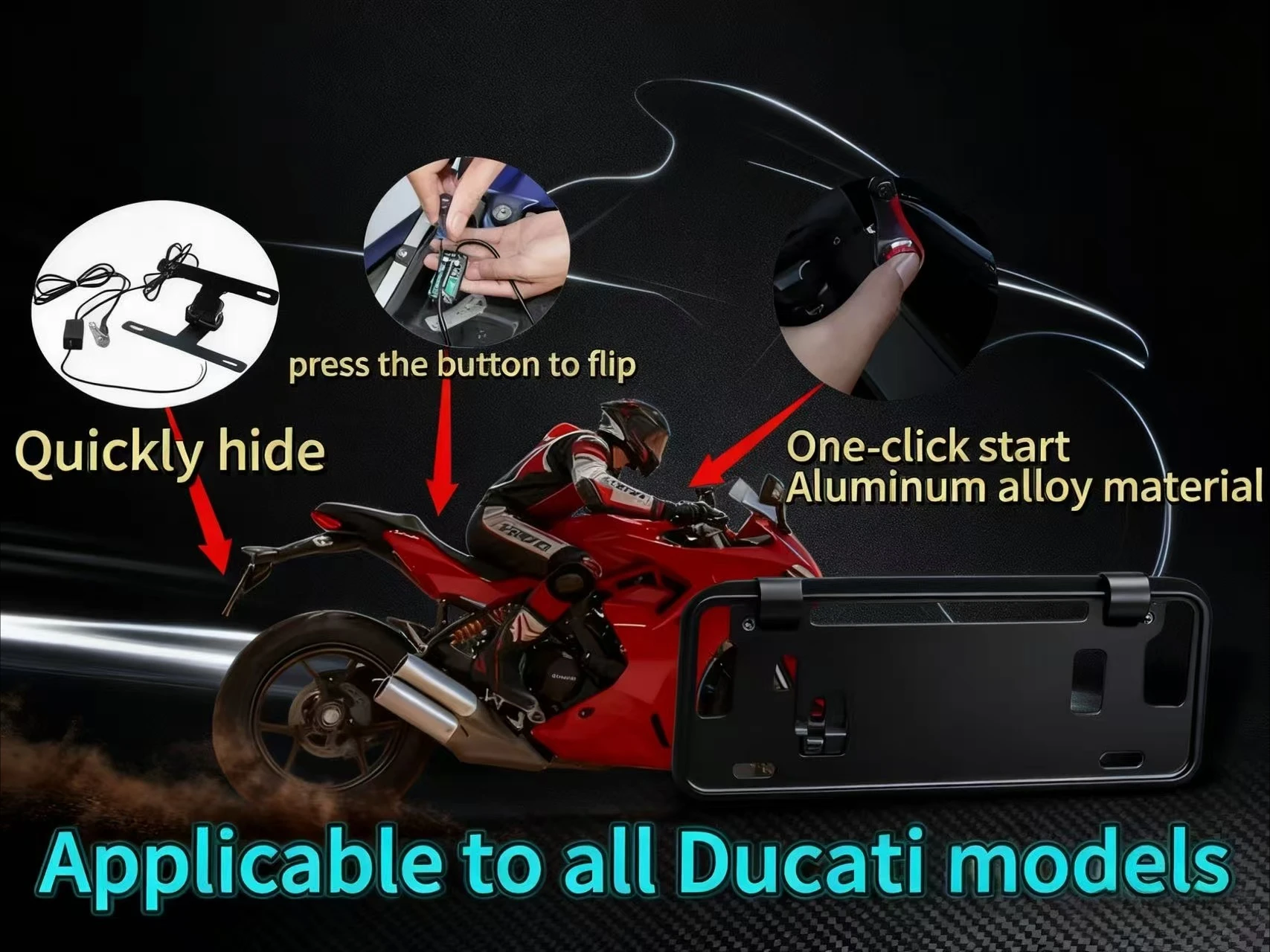 

Universal Premium Adjustable Motorcycle License Plate Bracket Frame with Effortless Control Button Switch