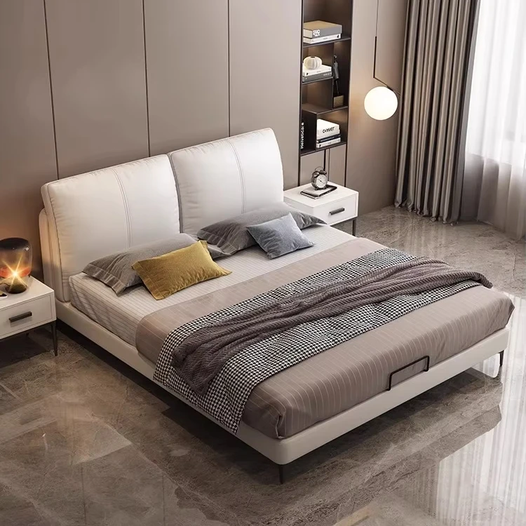 

Luxury Modern Queen-Size White Bed Set Comfortable Double Wooden Upholstered Bedroom Furniture