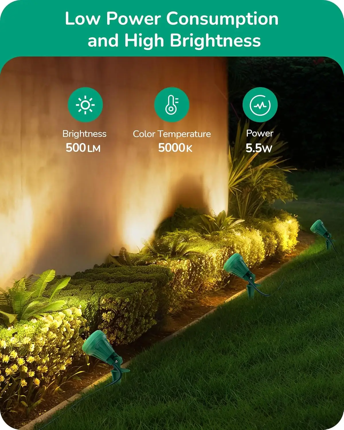 3가지 색상 렌즈가 있는 5.5W 실외 LED 스포트라이트, 180 °   정원 장식용 조절 가능한 방수 조경등, 4개 팩