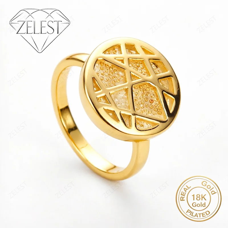 925 Sterling Silver 18K Gold Plated Exquisite Openwork Geometric Ring Women's Fashion Party Accessories Gift Jewelry