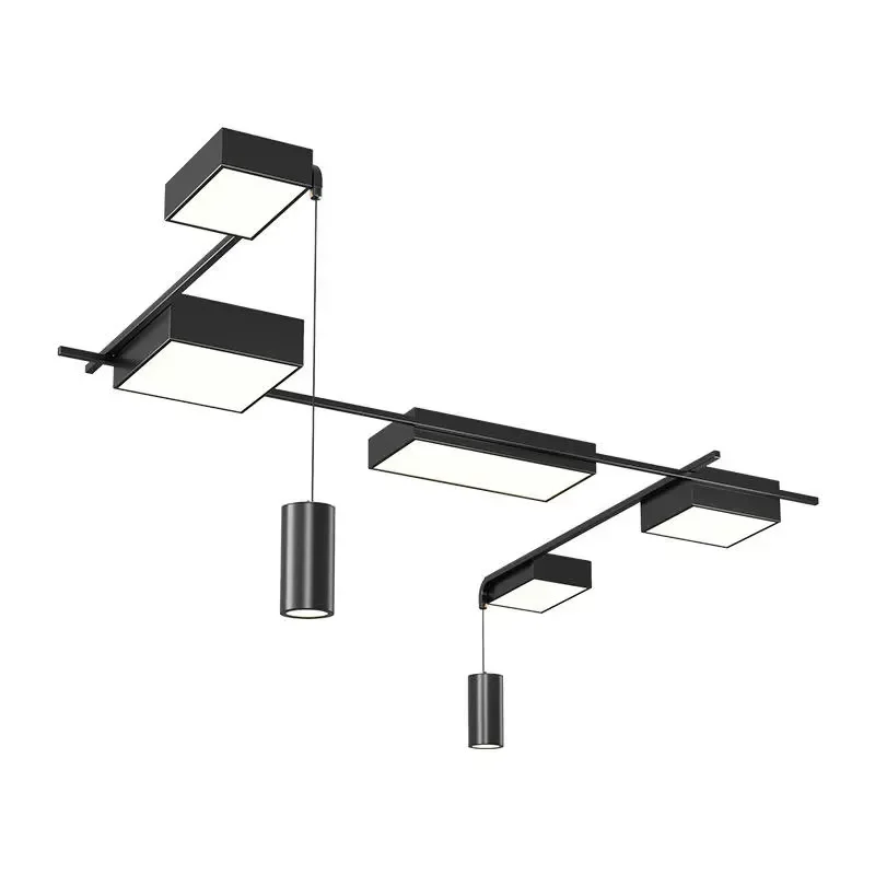Modern Square LED Ceiling Light Black White Lattice Design Remote Control Chandelier Bright Home Lighting Fixture Decor