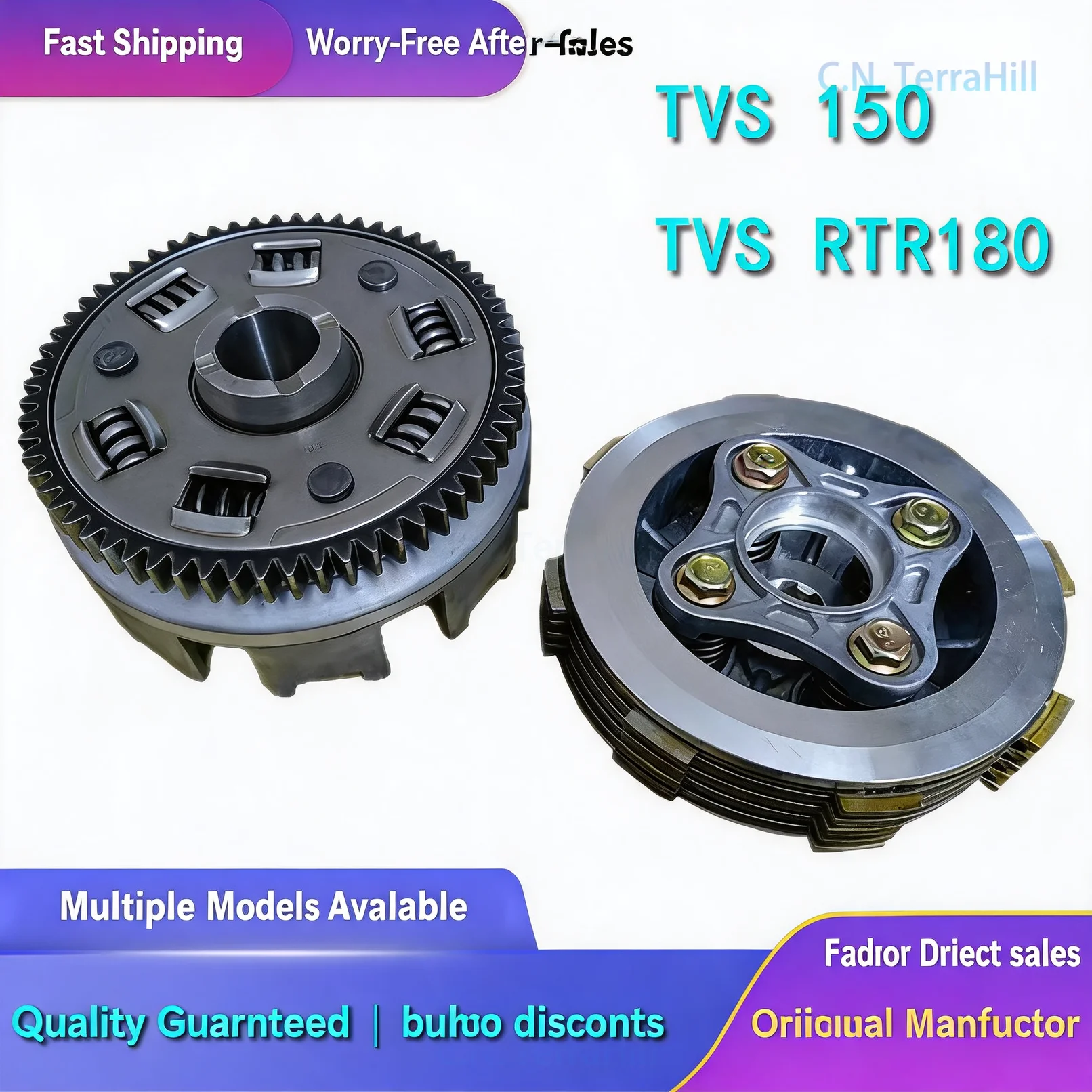 Motorcycle Clutch Assembly Kit for TVS RTR180, Replacement Clutch Drum & Hub Set, Engine Transmission Parts