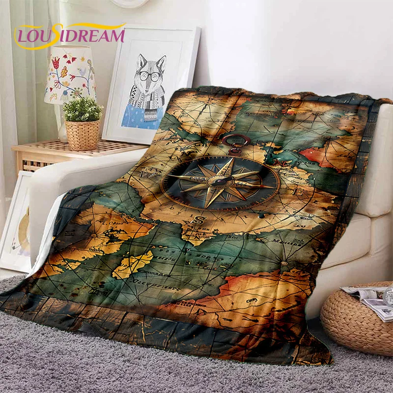 

3D Ancient Nautical Chart World Map Compass Soft Flannel Blankets,Throw Blanket Comfortable Blanket for Picnic Beds Sofa Bedroom