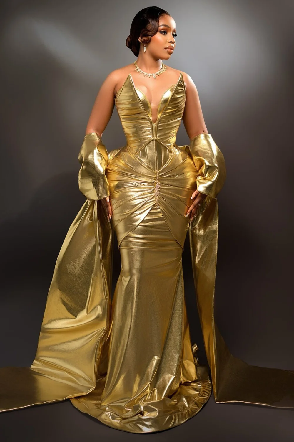 Damen Meerjungfrauen-Abendkleid, trägerlos, V-Ausschnitt, Korsett-Oberteil, abnehmbare Cape-Ärmel, Maxikleid, für Abschlussball, Hochzeitsgast, formelles Kleid
