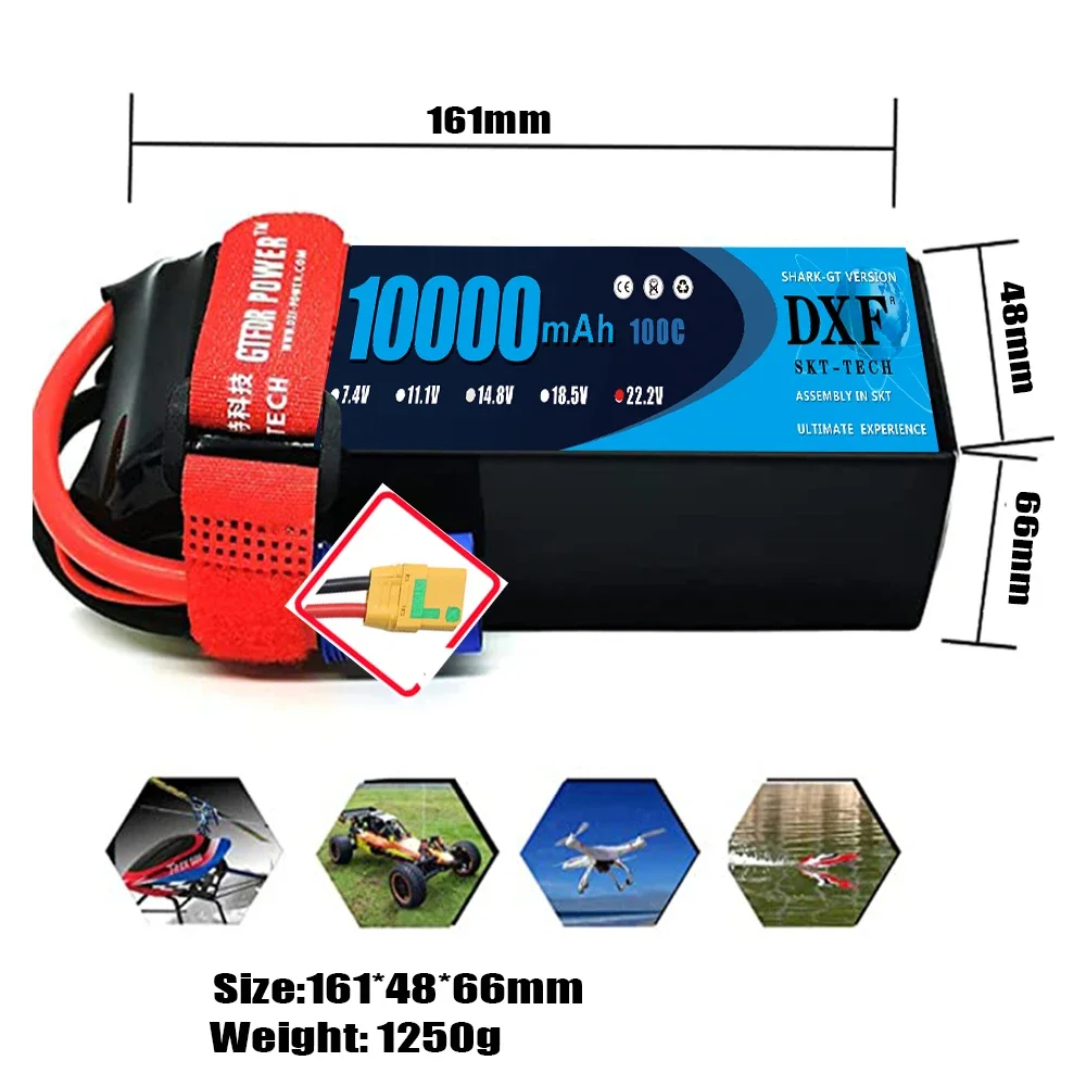 DXF 6S 10000mAh 100C Lipo Battery 22.2V with XT90S Plug SoftCase for 1/8 Buggy Truggy Offroad Car Boat Truck Airplane UAV RACIN