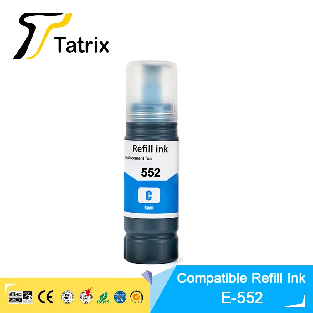 Imagem -02 - Tatrix 552 Compatível Cor Garrafa de Recarga de Tinta a Granel T552 552 Tinta de Impressão à Base de Água para Epson Ecotank Et8500 Et9550 Impressora