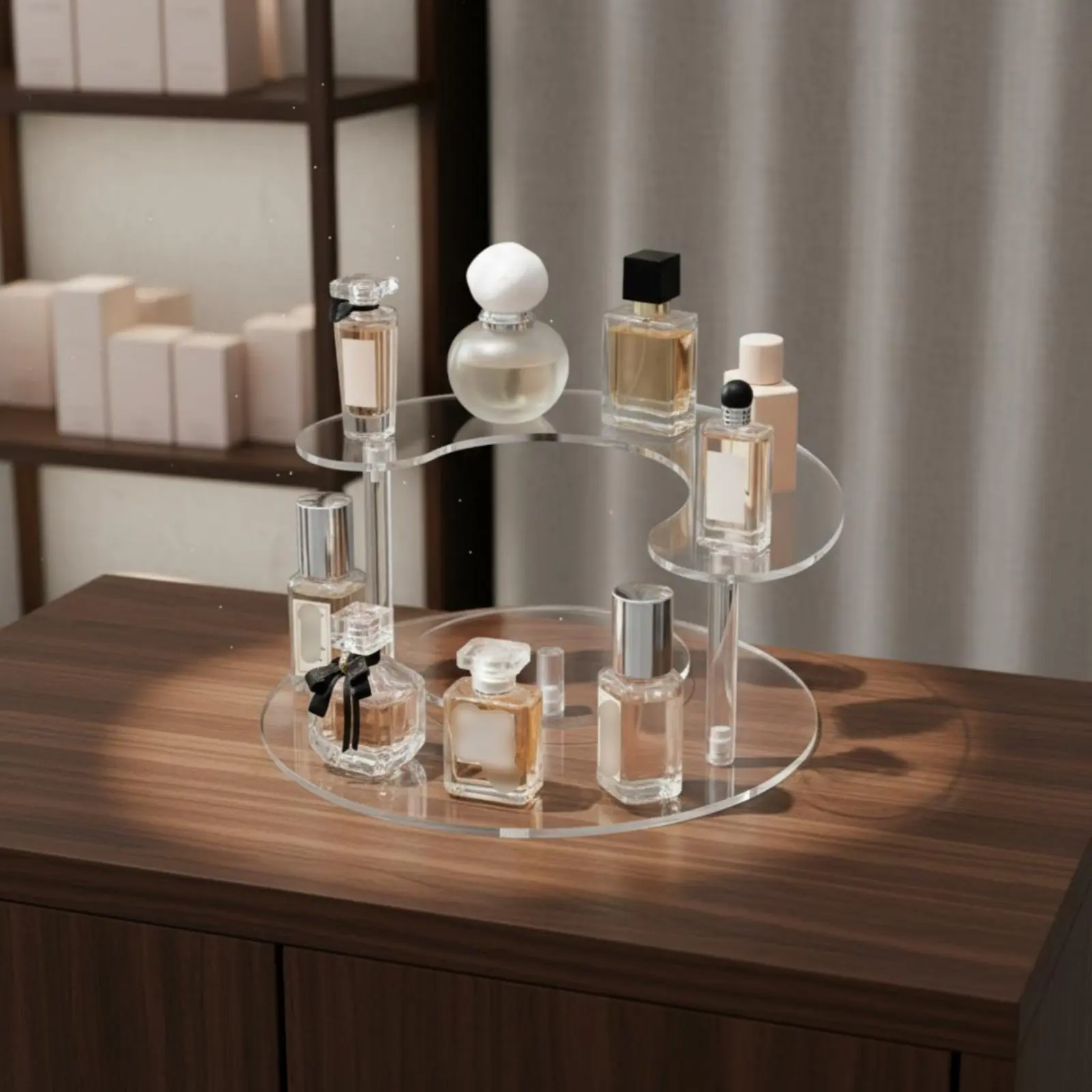 Transparent Perfume Display Rack Multi-Layer Acrylic Tiered Display Stand Cosmetic Organizer Shelf Desktop Acrylic Riser Stand