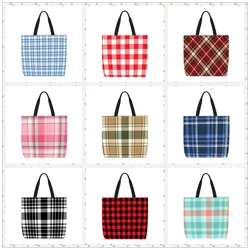 Tartan Plaid Pattern Handbag Printed Travel Shoulder Bag Large Capacity Women's Shopping Strap Casual Canvas Strap