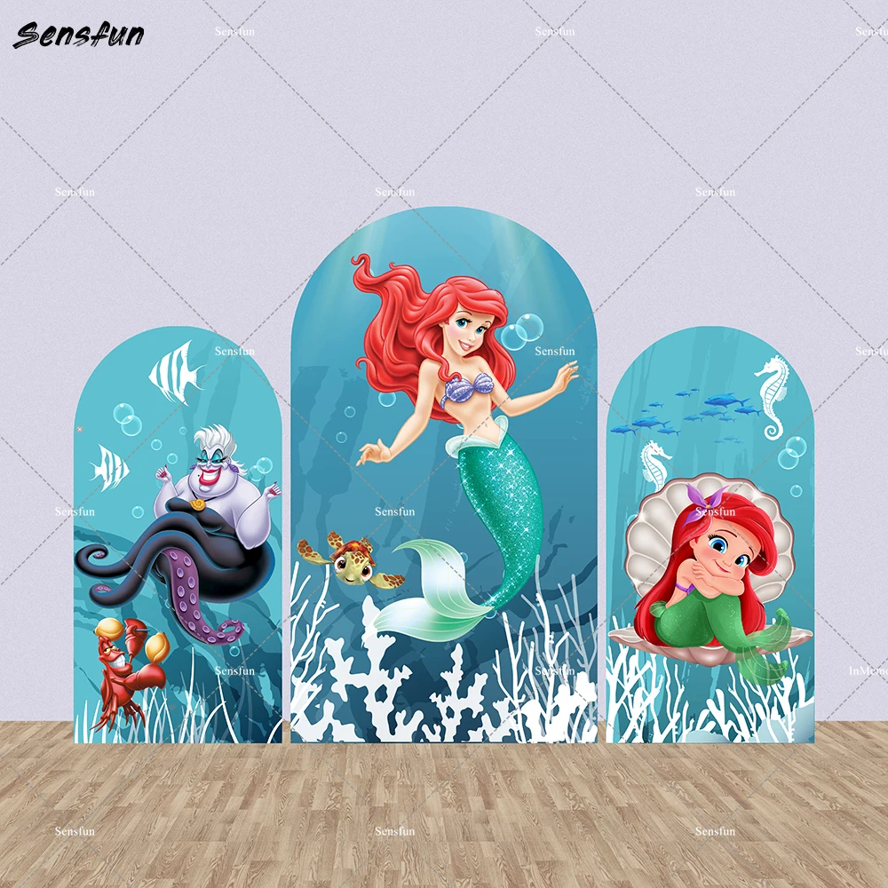 Little Mermaid Birthday Party Decoration Arch Backdrop Cover Baby Shower Decor Wall Background Girl Birthday Backdrops Banner