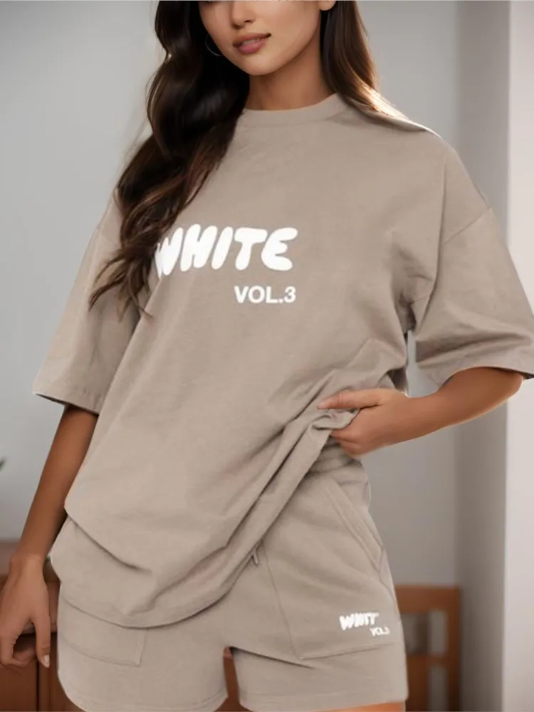 Fashion Letter Printed Hoodie Shorts Women's 2 Piece Set Spring/summer New Casual Sports Short-sleeved Pullover Female Set 2025