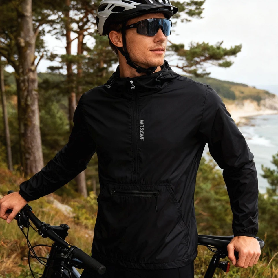 WOSAWE Men's Cycling Jacket Windbreaker Hooded Jacket Bike Wind