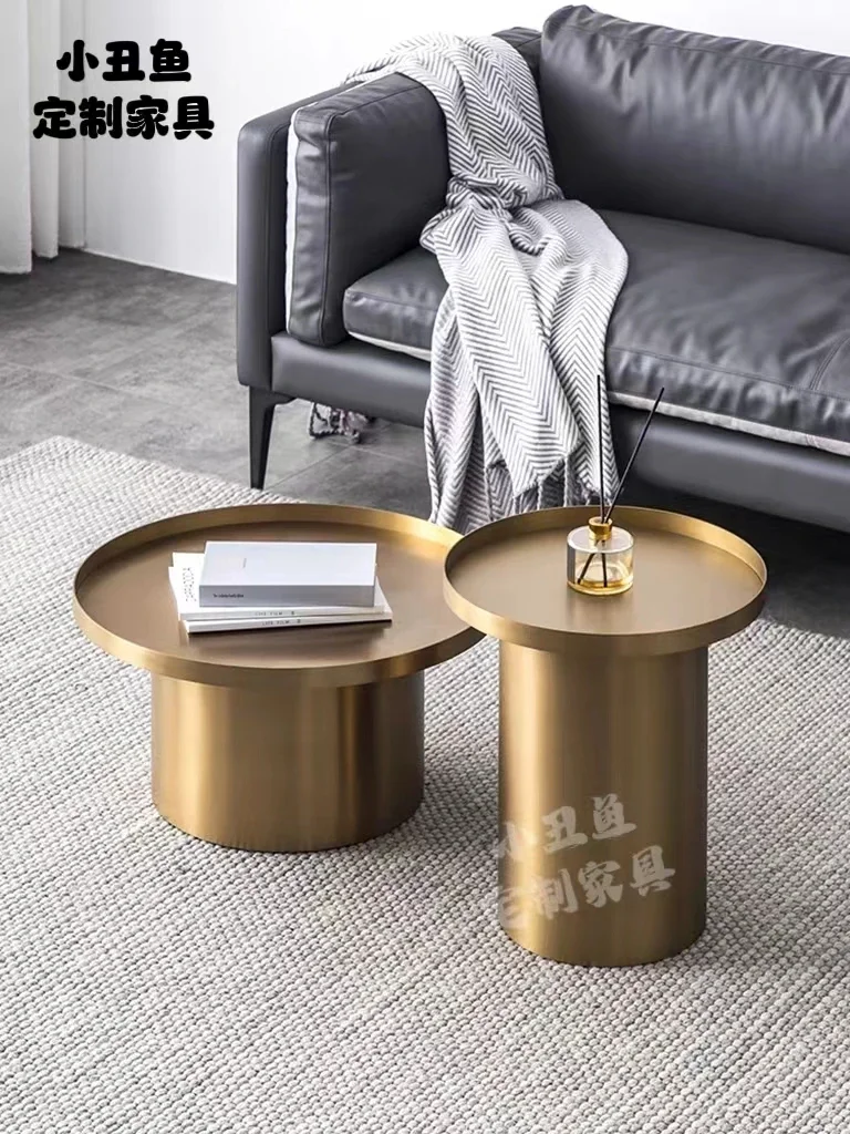 Hxl Coffee Side Table Light Luxury Living Room Coffee Table Combination Stainless Steel Metal Circle Corner Table