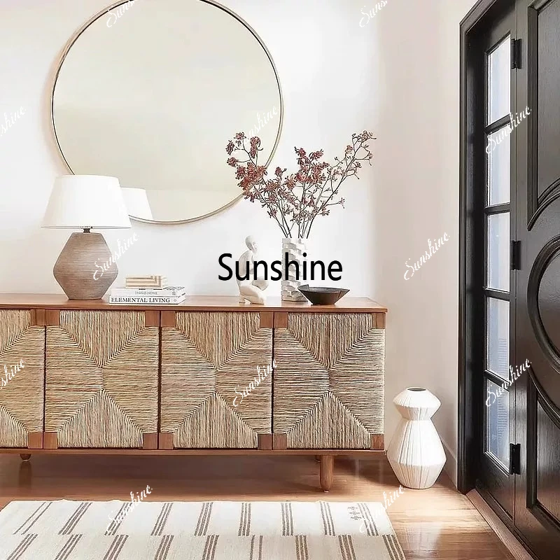 

Wabi Sand Solid Wood Living Room Dining Side Cabinet Modern Foyer Four Door Storage Entrance Cabinet