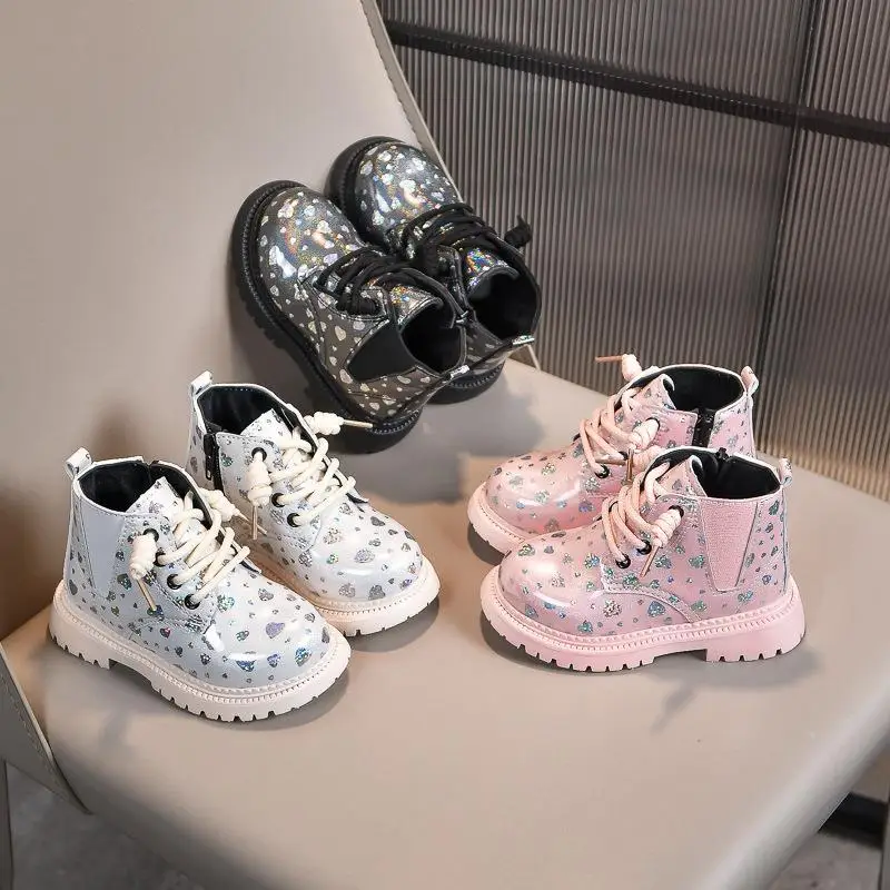 Girls Ankle Boots 2024 Autumn Fashion PU Leather Short Boots Non-slip Children Princess Shoes Zipper Non-slip Kids Shoes Botas