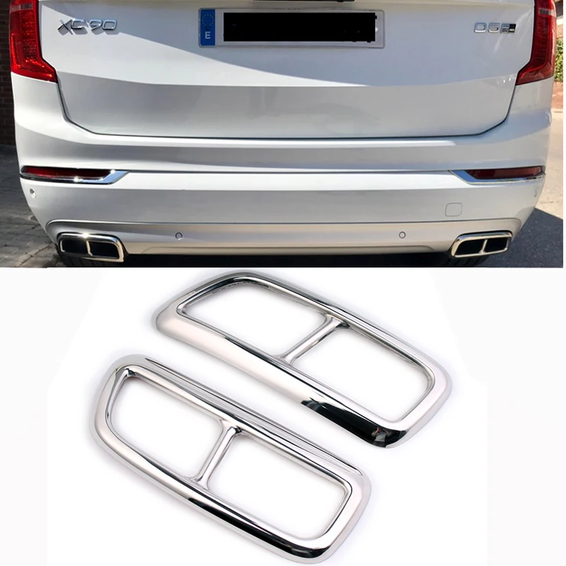 

2pcs Chrome Stainless Steel Tail Exhaust Pipe Muffler Cover Trim For Volvo XC90 2015 2016 2017 2018 2019 Accessories