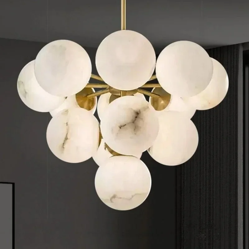 Modern Globe Marble & Brass Pendant Light, Creative Hanging Chandelier Fixture for Dining Room Living Room Decor