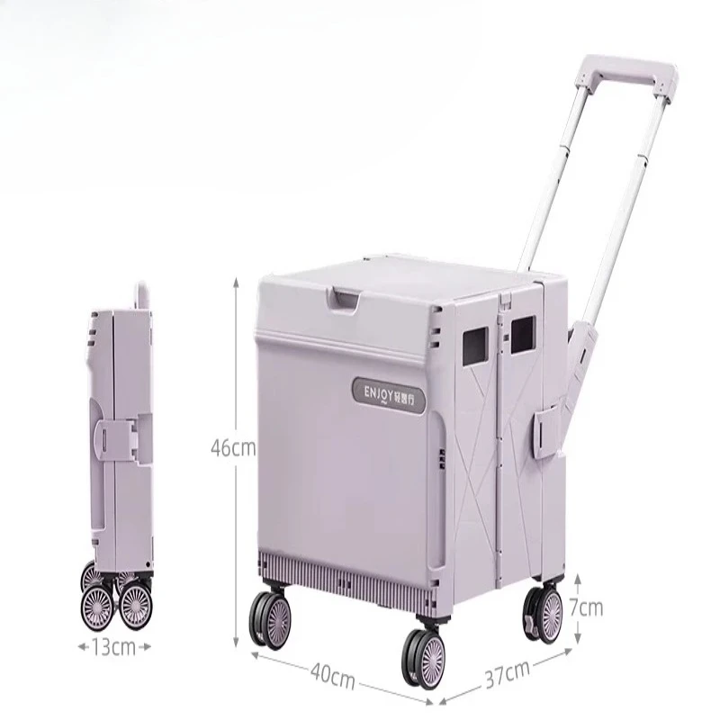 Foldable Grocery Cart One Click Collapse Unlock Portable Hand Truck Pull Wagon for Supermarket Parcel Heavy Duty Use