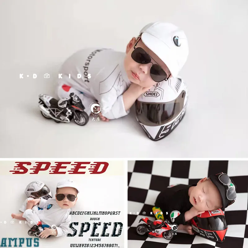 Newborn fotografia outfit menino legal motocicleta corrida terno capacete óculos de sol fundo pano estúdio do bebê foto tiro traje