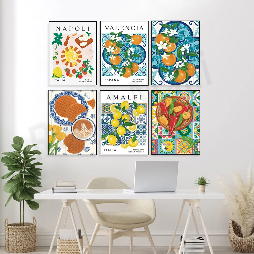 Amalfi Coast citrus, Valencia oranges, Mexican peppers, tortillas, Dutch, Portuguese, Spanish Mediterranean cuisine poster