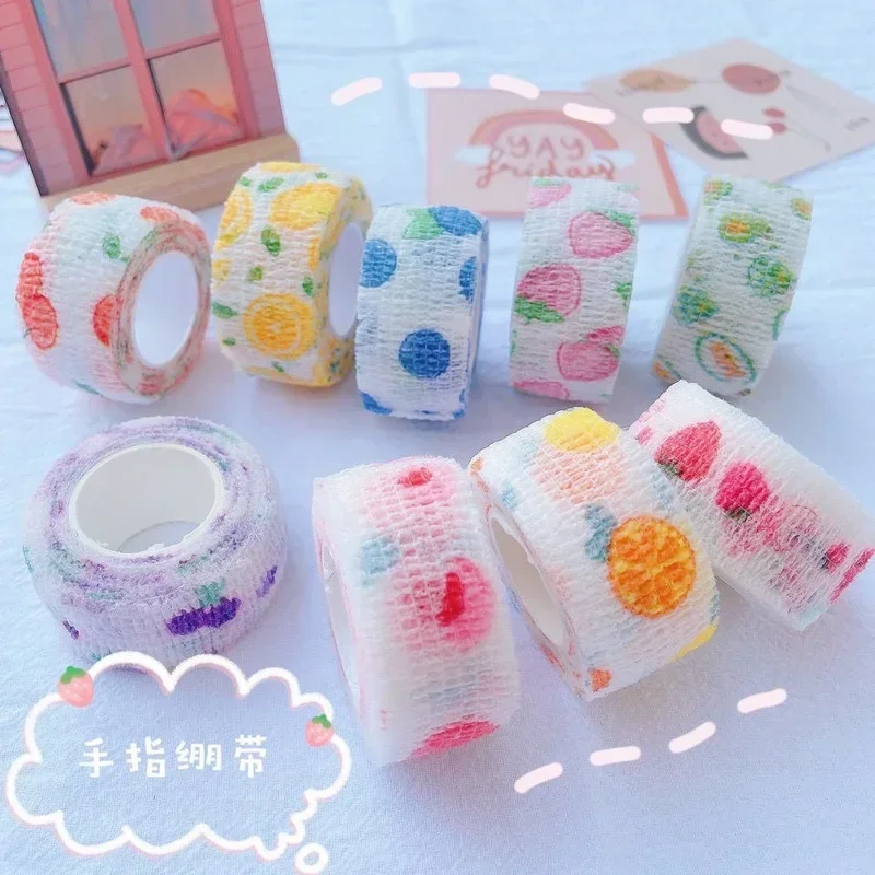 1 Roll Children Cute Cartoon 2.5*450cm Disposable Self-adhesive Elastic Fruits Bandage Tattoo Handle Tube Wrap Elbow Stick Tape