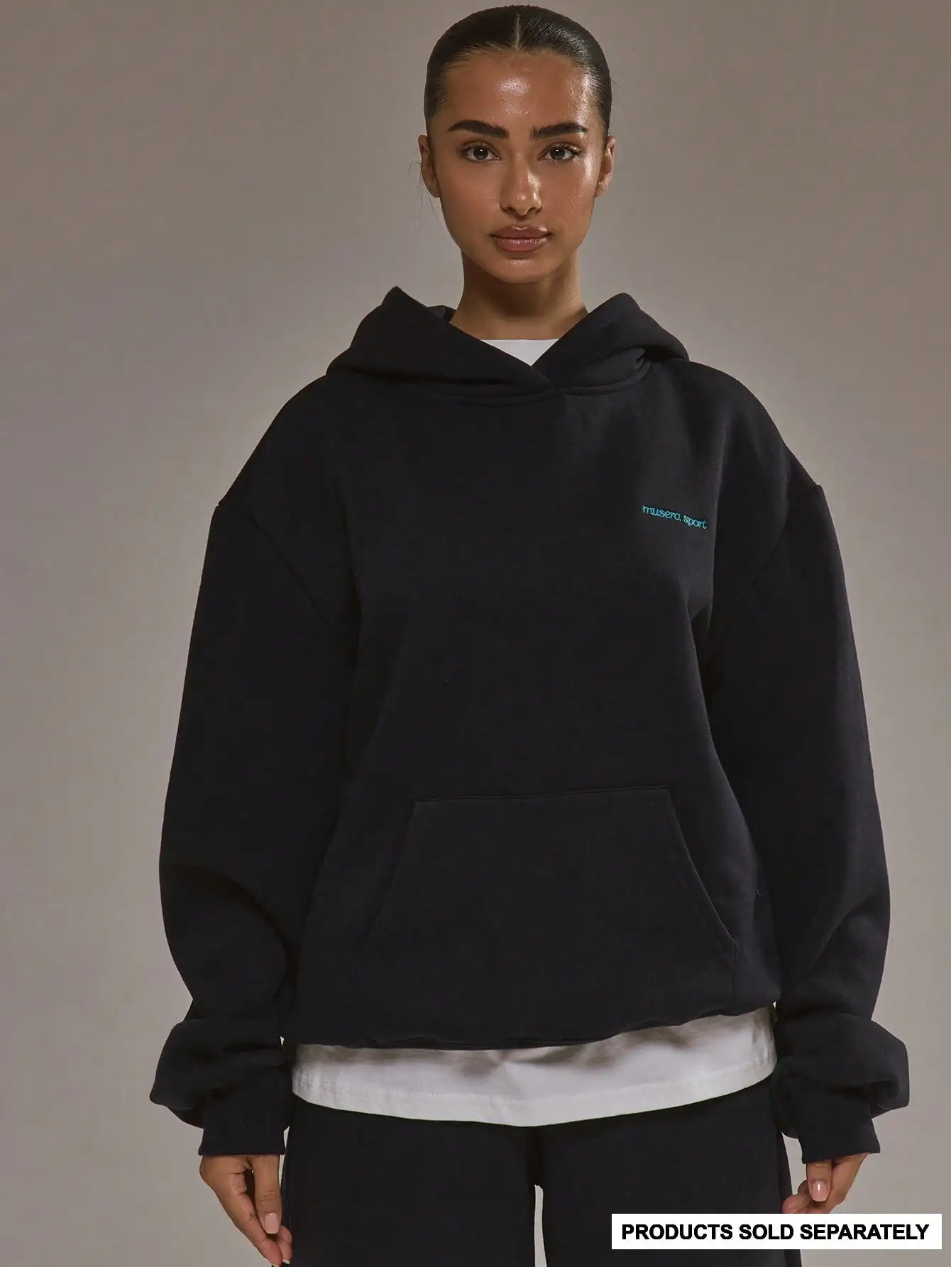 

Oversized Embroidered Hoodie for Women - Sporty Casual Fall Winter Activewear with Kangaroo Pocket