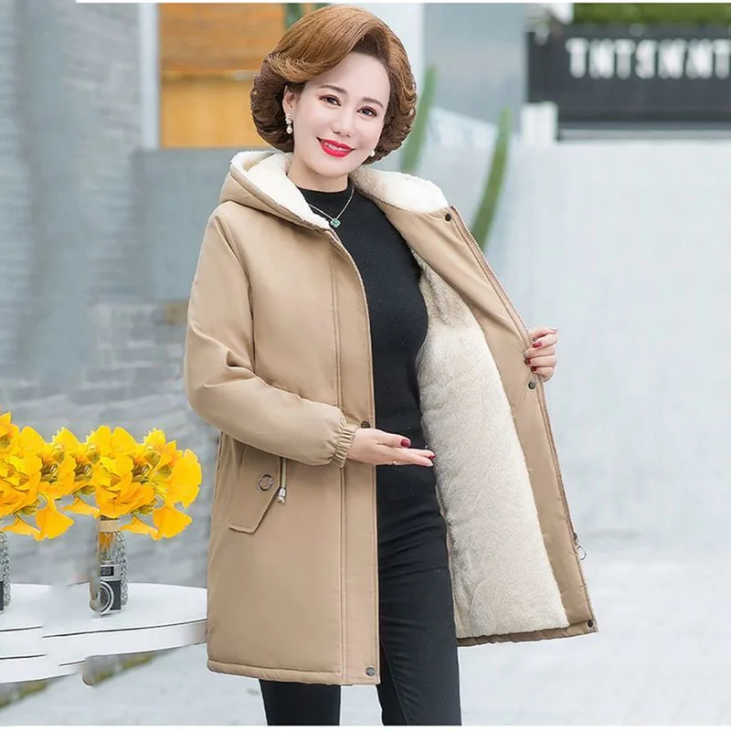 Winter New Plus Velvet Cotton-Padded Jacket Middle-Aged And Elderly Mothers Coat Women's 40 Years Old 50 Medium Long Warm Coat