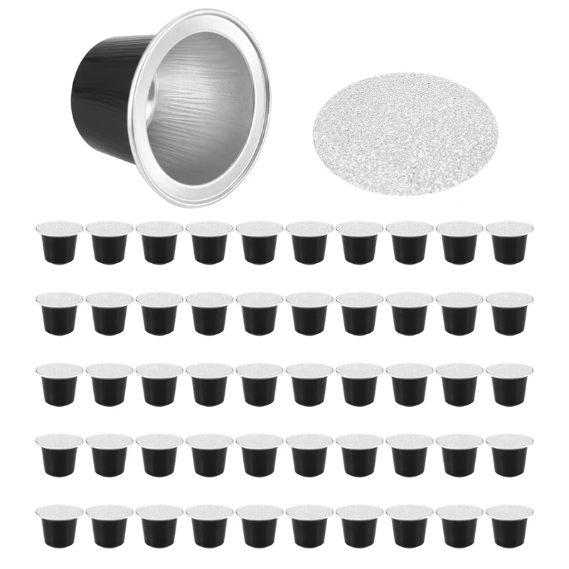 

A46T 50Sets Refillable Coffee Capsules Cup Disposable Coffee Capsules Packaging Cafe Supplies for Nespresso Black